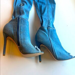 Stylish Denim Blue Women's Heeled Boots